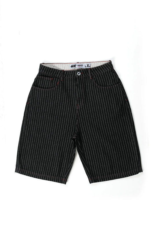 BLACK STRIPE DENIM JORTS