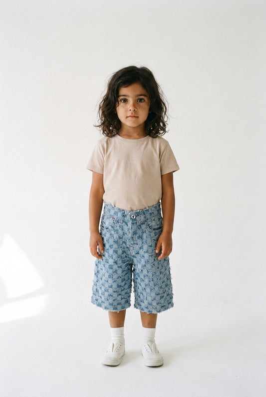 KIDS LIGHT BLUE PINTCHY DENIM JORTS