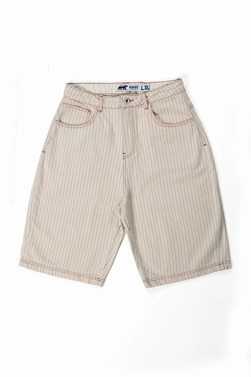 BEIGE STRIPE NON DENIM JORTS