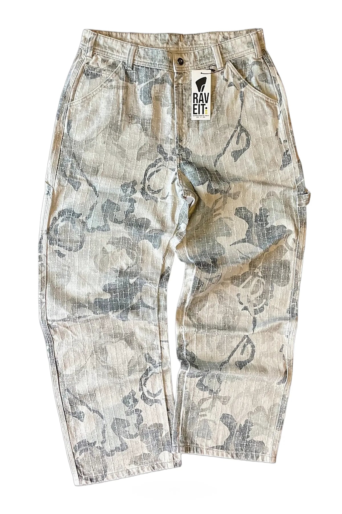 BEIGE PRINTED FLOWERS CAMO BAGGY PANT