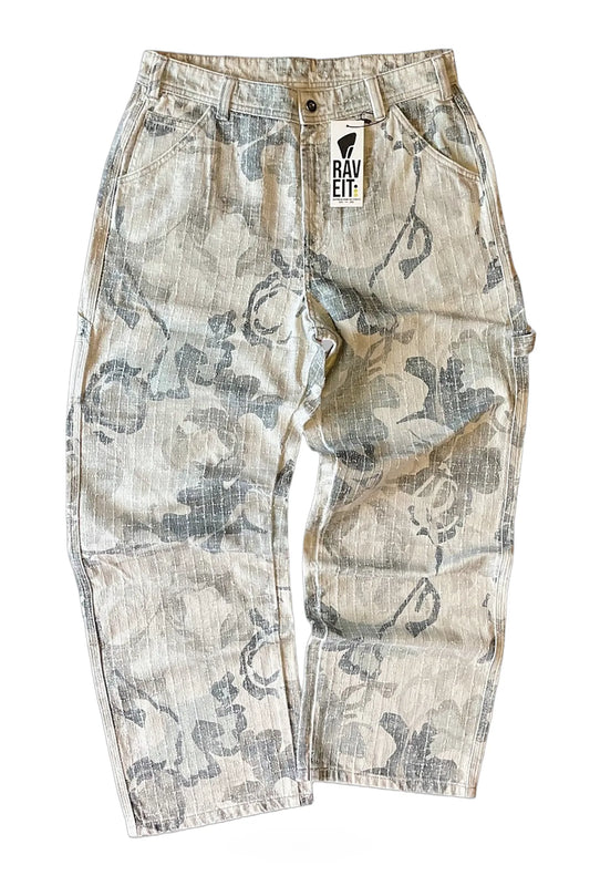BEIGE PRINTED FLOWERS CAMO BAGGY PANT