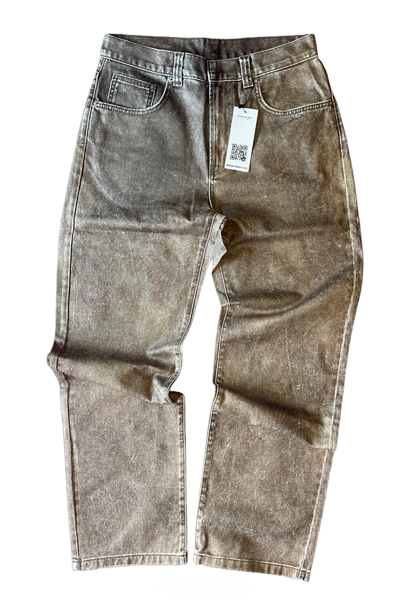 BROWN WAXY NON DENIM REGULAR PANT
