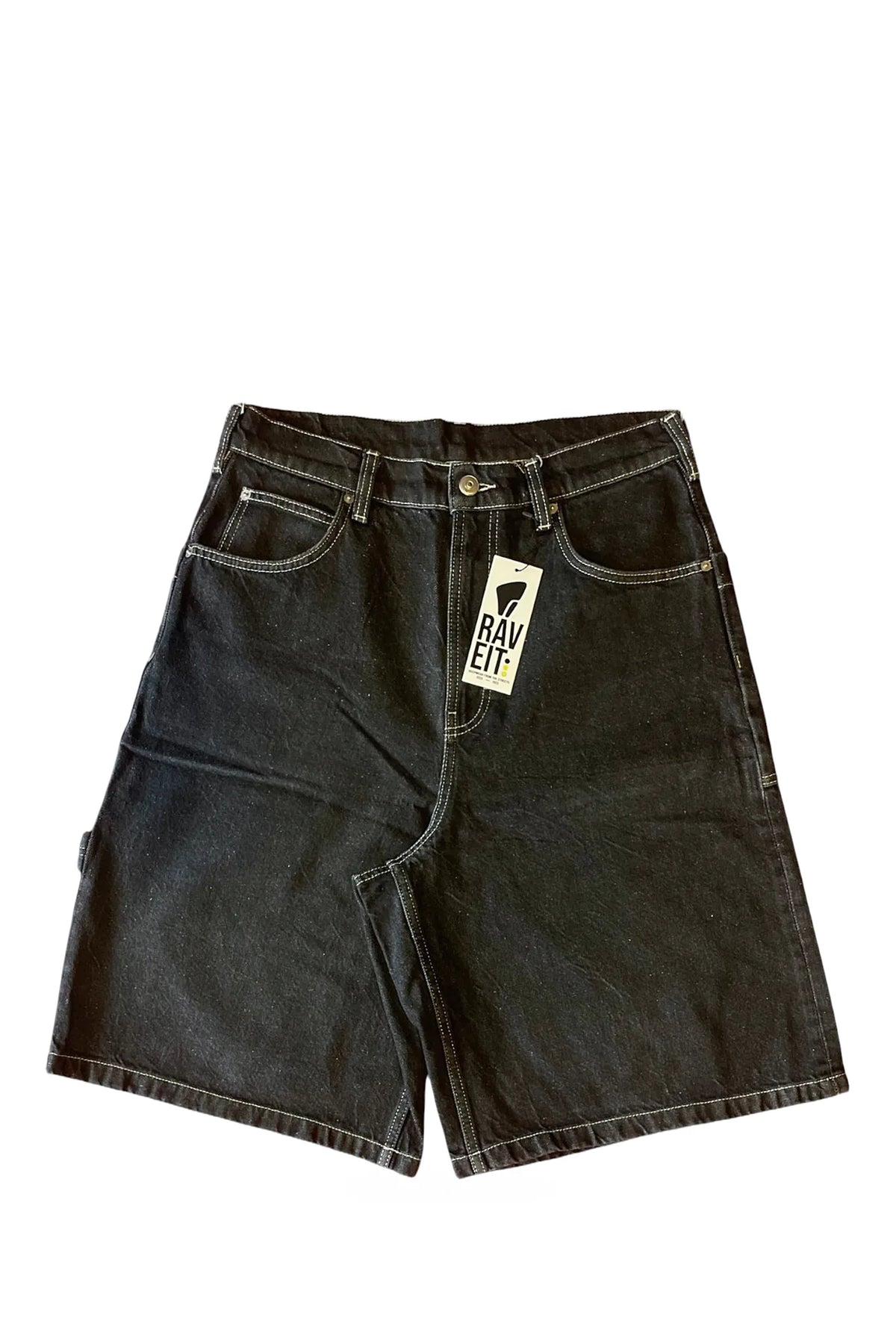 BLACK WASHED DENIM BAGGY JORTS