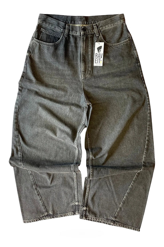 BLACK WASHED TWISTED HEM DENIM BAGGY PANT