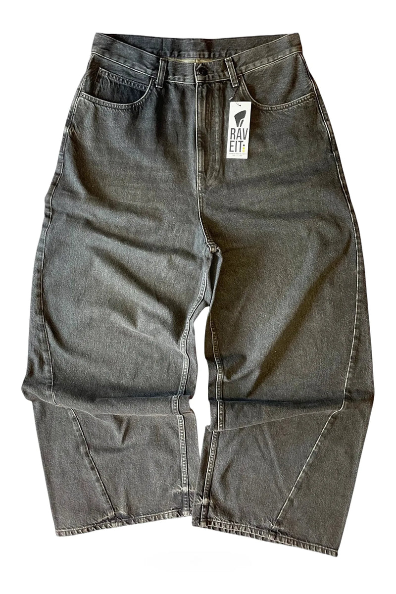 BLACK WASHED TWISTED HEM DENIM BAGGY PANT
