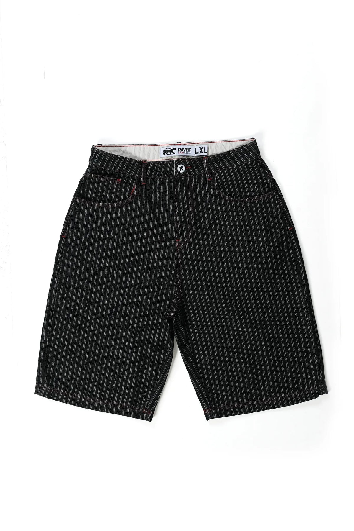 BLACK STRIPE DENIM JORTS