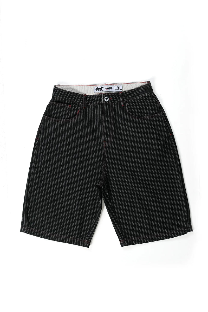 BLACK STRIPE DENIM JORTS