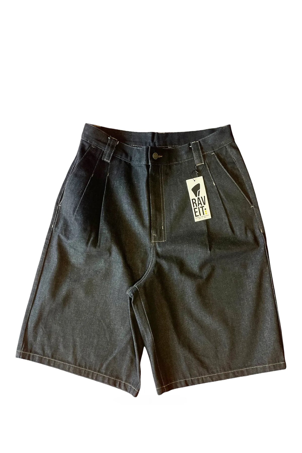 INDIGO RAW SAMURAI DENIM BAGGY JORTS