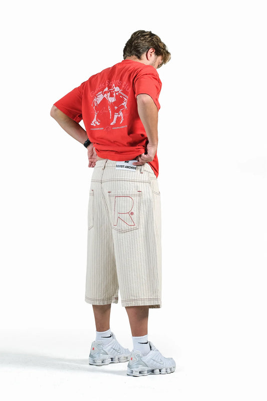 BEIGE STRIPE NON DENIM JORTS