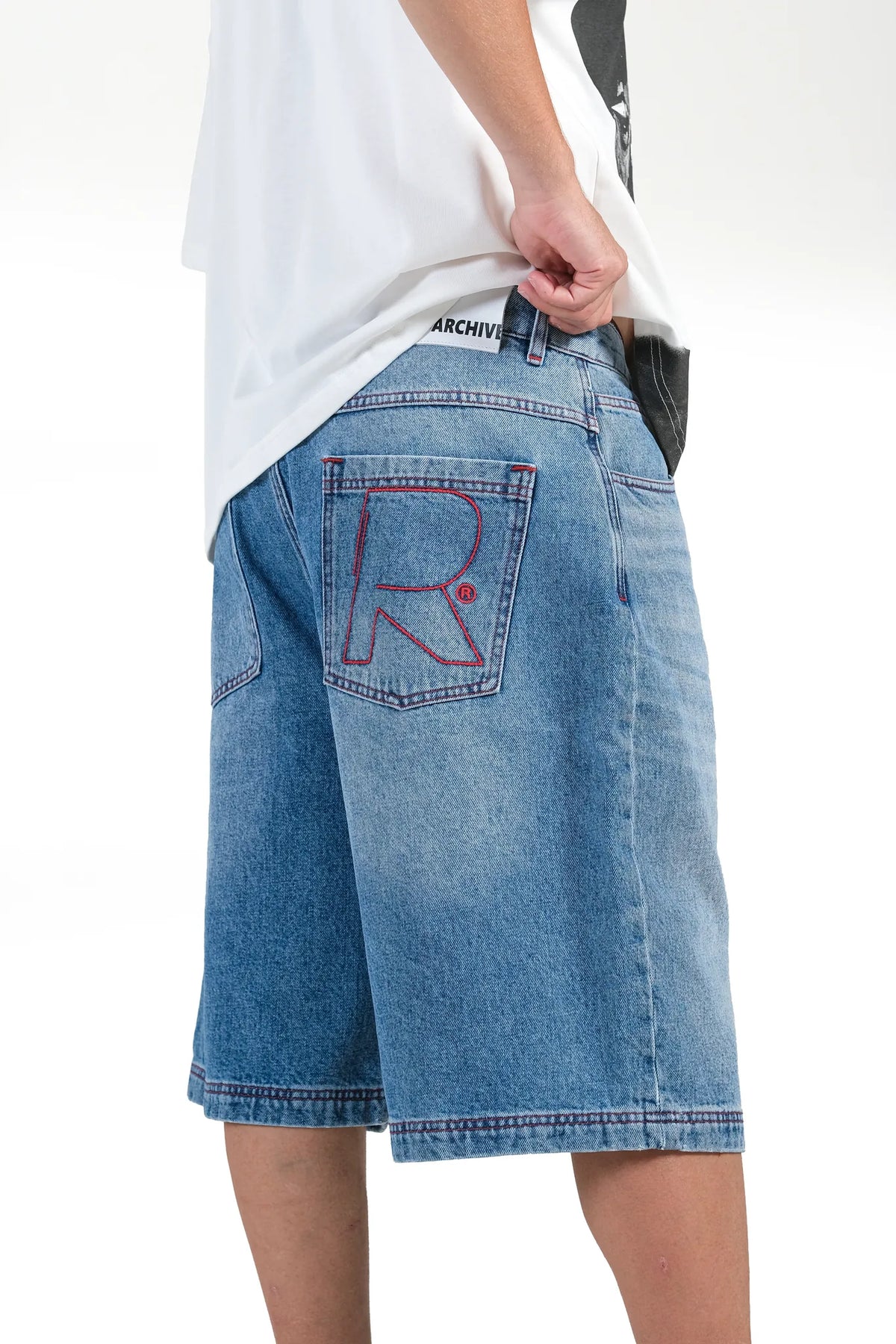 MID BLUE DENIM JORTS
