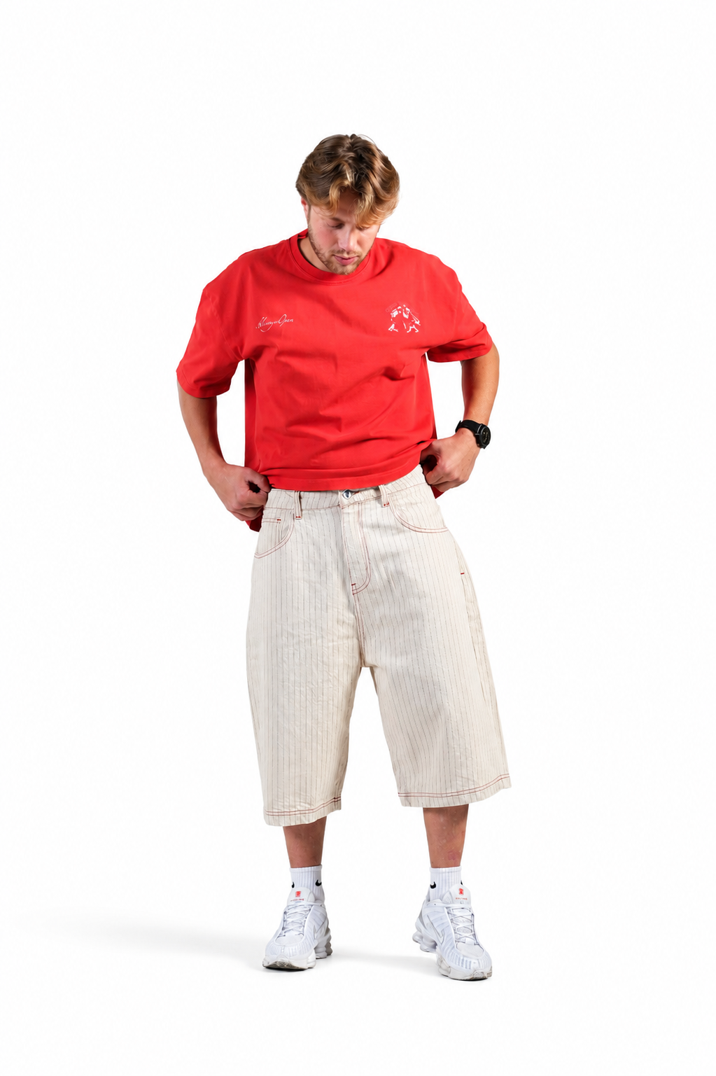 BEIGE STRIPE NON DENIM JORTS