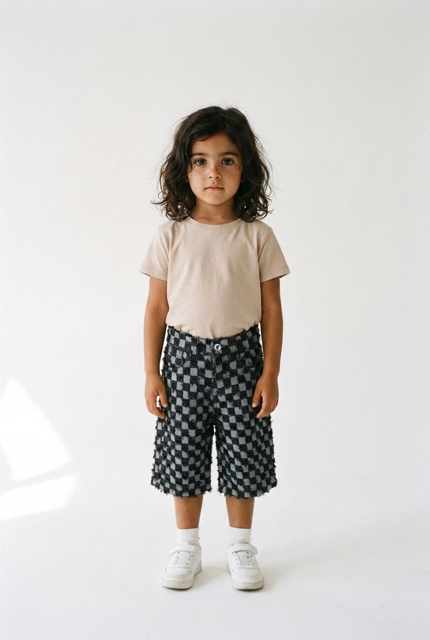 KIDS BLACK PINTCHY DENIM JORTS