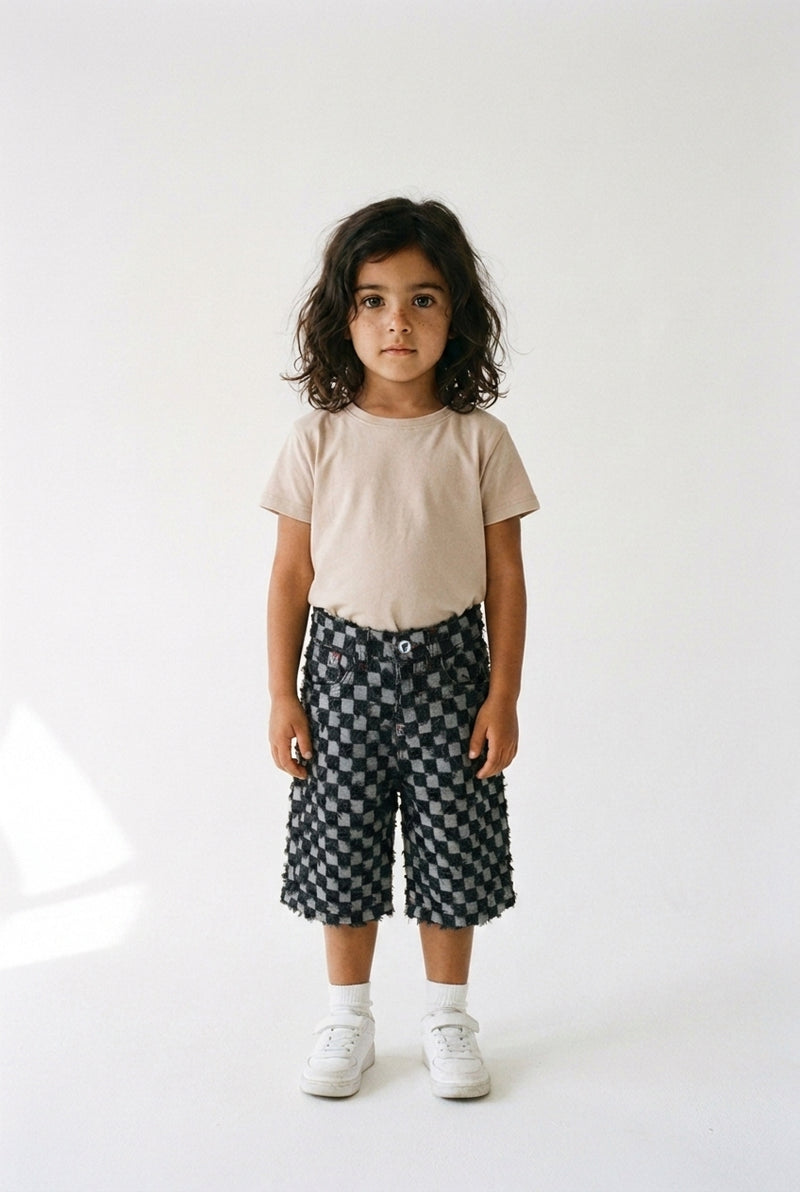 KIDS BLACK PINTCHY DENIM JORTS