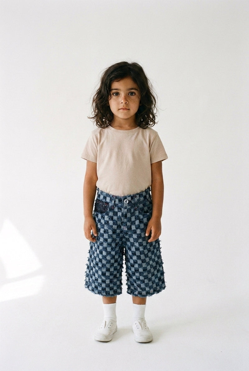 KIDS DARK BLUE PINTCHY DENIM JORTS