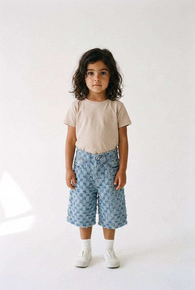KIDS LIGHT BLUE PINTCHY DENIM JORTS