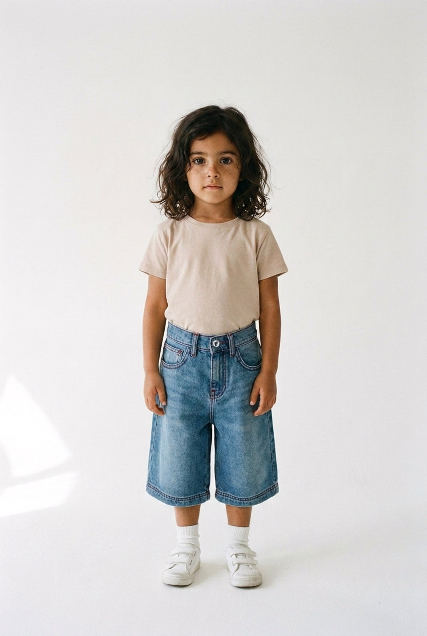KIDS MID BLUE DENIM JORTS