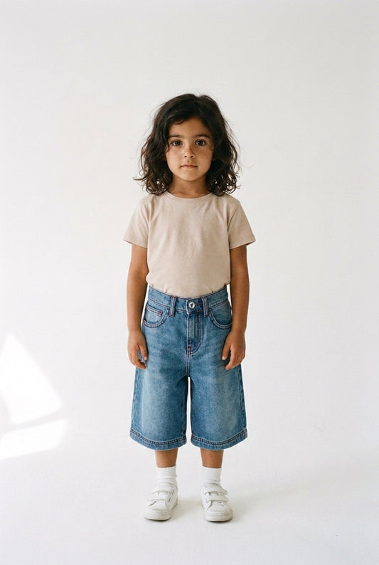 KIDS MID BLUE DENIM JORTS